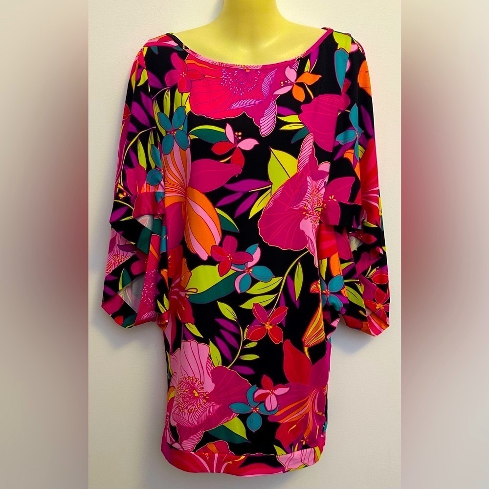 Trina Turk Pink and Orange Floral Tunic Top size S